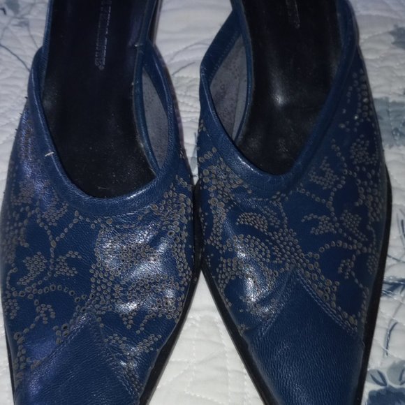 Gianni Ferrante Vero Cuoio Blue Leather Mules ~37~ - Picture 5 of 10